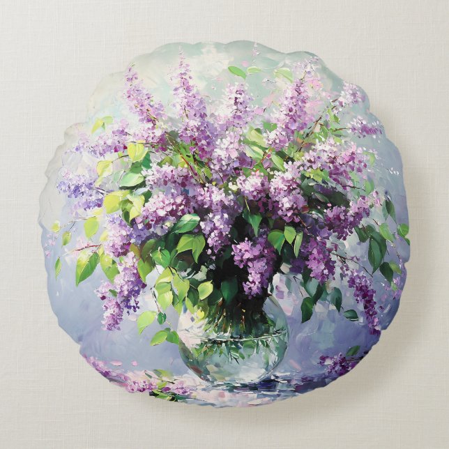Lavendel Bloeiende Sering Boeket Rond Kussen (Voorkant)