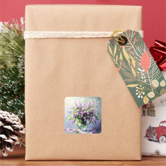 Lavendel Bloeiende Sering Boeket Vierkante Sticker (Feestdagen)
