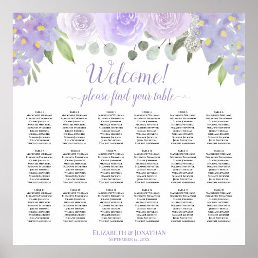 Lavendel Bloem 18 Tafel Trouw Zitting Plan Poster (Voorkant)