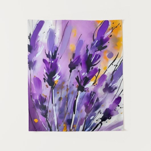 Lavendel Bloem Abstracte Kunst Bloemen Kleurrijk Wandkleed (Voorkant)