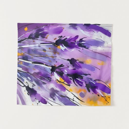 Lavendel Bloem Abstracte Kunst Bloemen Kleurrijk Wandkleed (Voorkant (horizontaal))