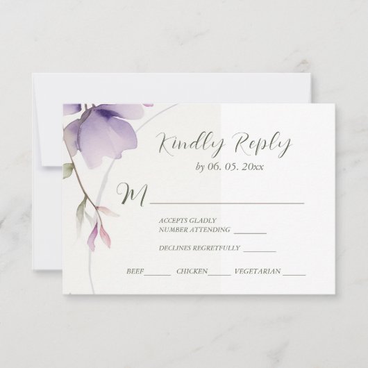 Lavendel Bloem Aquarel Bruiloft Menu Keuzes (Voorkant)