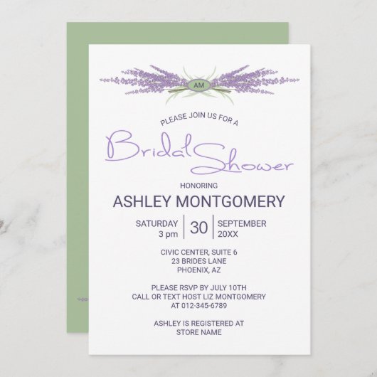 Lavendel Bloem Boeketten Bruidsdouche Kaart (Voorkant / Achterkant)