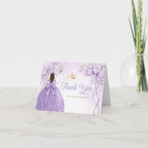 Lavendel Bloem Boog Lint Quinceañera Gouden Kroon Bedankkaart