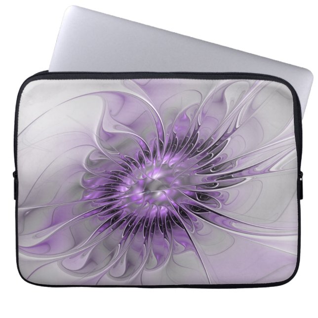 Lavendel Bloem Droom Modern Abstracte Fractale Kun Laptop Sleeve (Voorkant)