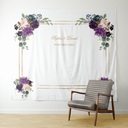 Lavendel Bloem Goud Frame Photo Booth Achtergrond Wandkleed (In Situ (horizontaal))
