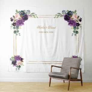 Lavendel Bloem Gouden Frame Photo Booth Achtergron Wandkleed