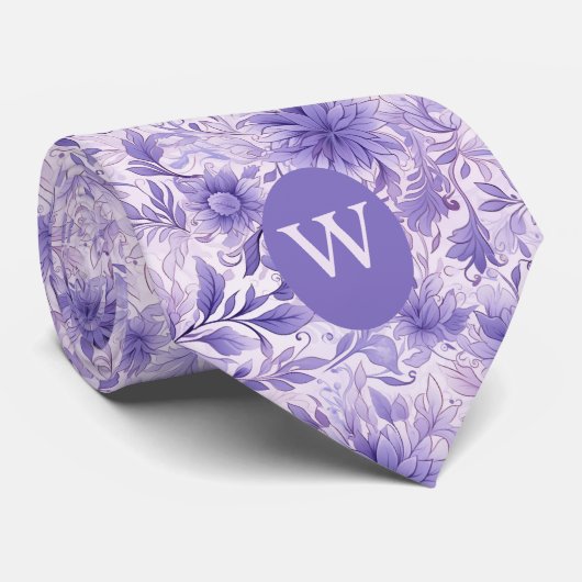 Lavendel Bloem Monogram Stropdas (Opgerold)