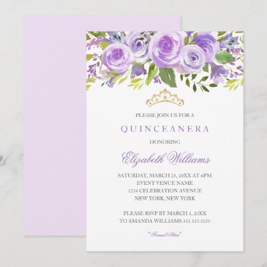 Lavendel Bloem Roze Quinceanera Uitnodiging (Voorkant / Achterkant)
