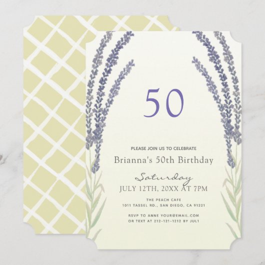 Lavendel Bloem Sporen Geel 50ste Verjaardag Kaart (Voorkant / Achterkant)