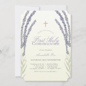 Lavendel Bloem Springs Geel Eerste Heilige Communi Kaart (Voorkant)