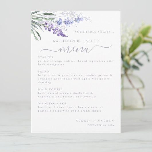 Lavendel Bloem Tafel Nummer Trouwmenu Menu (Staand voorkant)