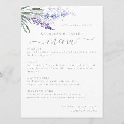 Lavendel Bloem Tafel Nummer Trouwmenu Menu (Voorkant)