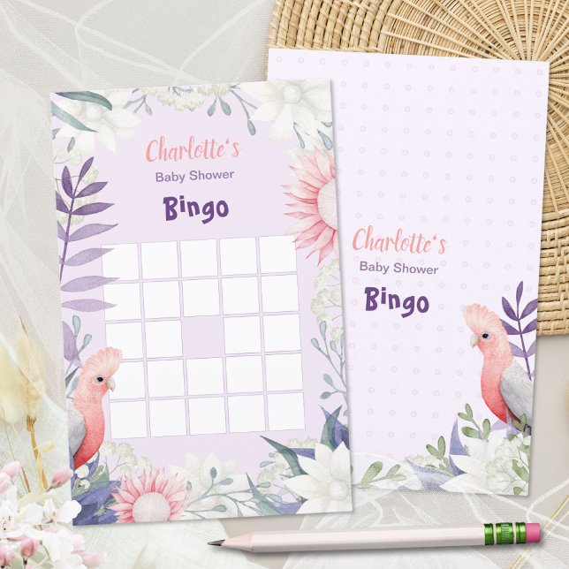 Lavendel Bloem Vogel Baby Shower Bingo Spel (Enchanted Lavender Whimsical Baby Shower Bingo ©Susanne Sachers - Sunny Mind 🌞)