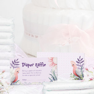Lavendel Bloem Vogel Baby Shower Luier Raffle Informatiekaartje