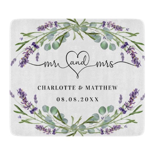 Lavendel bloemblaadjes eucalyptus groen meneer het snijplank (Voorkant)