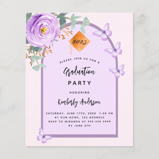 Lavendel bloemboog Graduation Party uitnodiging (Voorkant)