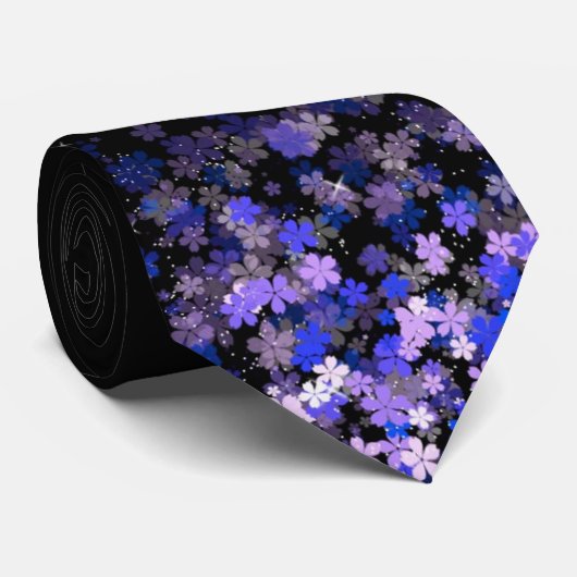 Lavendel Bloemcluster Heren Zwart Tie Stropdas (Opgerold)