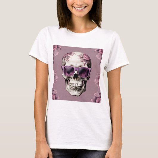 Lavendel Bloemen 3D Dode schedel met zonnebril T-shirt (Voorkant)