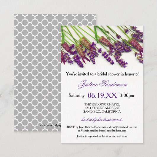 Lavendel Bloemen - 3x5 Bruidsfeest Uitnodiging (Voorkant / Achterkant)