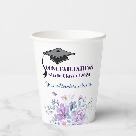 Lavendel Bloemen Afstuderen Papieren Bekers (Achterkant)