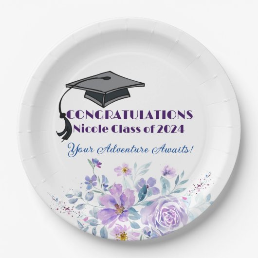 Lavendel Bloemen Afstuderen Papieren Bordje (Voorkant)