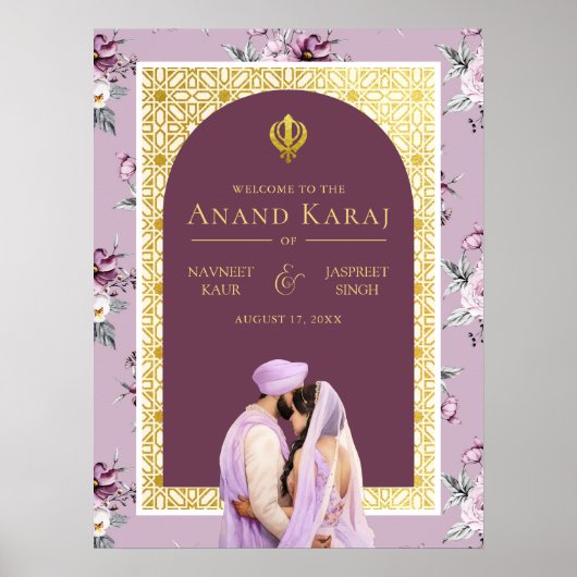Lavendel Bloemen Anand Karaj Bruiloft Welkomstbord Poster (Voorkant)