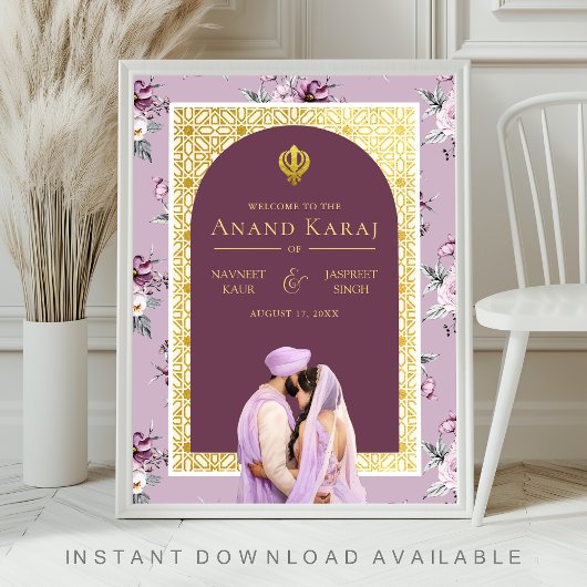 Lavendel Bloemen Anand Karaj Bruiloft Welkomstbord Poster