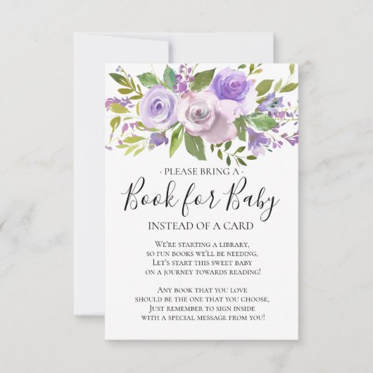 Lavendel Bloemen Baby shower Boek voor Baby Kaart (Voorkant)
