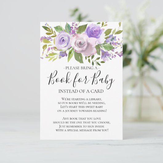 Lavendel Bloemen Baby shower Boek voor Baby Kaart (Staand voorkant)