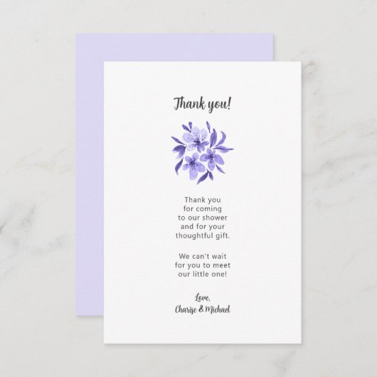 Lavendel Bloemen baby shower dank u opmerking Bedankkaart (Voorkant / Achterkant)