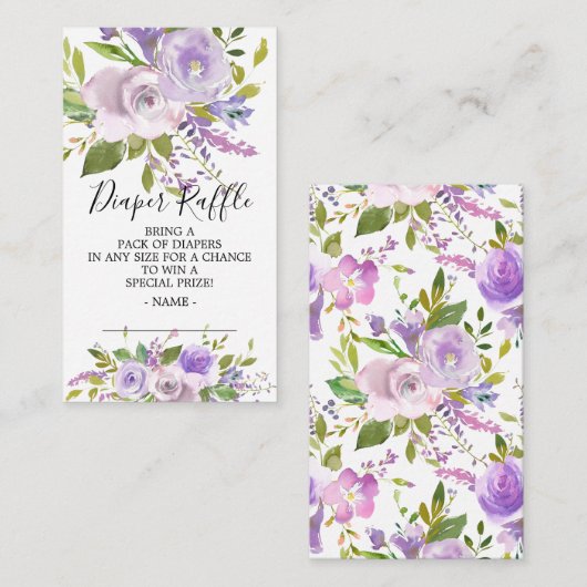 Lavendel Bloemen Baby shower Luier Raffle Ticket Informatiekaartje (Voorkant / Achterkant)