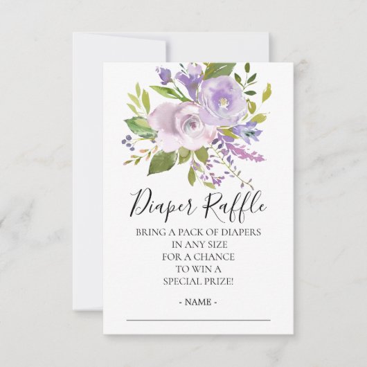 Lavendel Bloemen Baby shower Luier Raffle Ticket Kaart (Voorkant)
