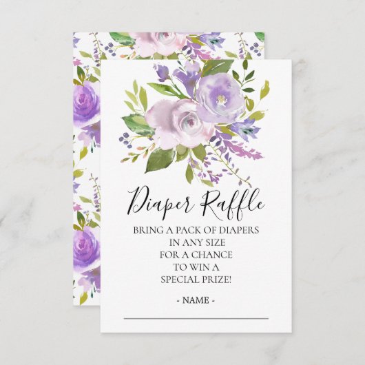 Lavendel Bloemen Baby shower Luier Raffle Ticket Kaart (Voorkant / Achterkant)