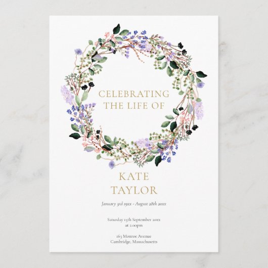 Lavendel Bloemen Begrafenis Gedenkteken Orde van S Programmakaart (Voorkant)