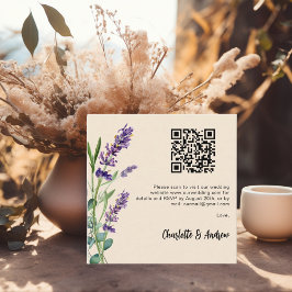 Lavendel bloemen beige QR code bruiloft RSVP Informatiekaartje