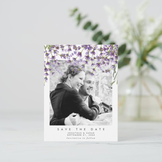 Lavendel Bloemen Bewaar de datum Foto briefkaart (Staand voorkant)