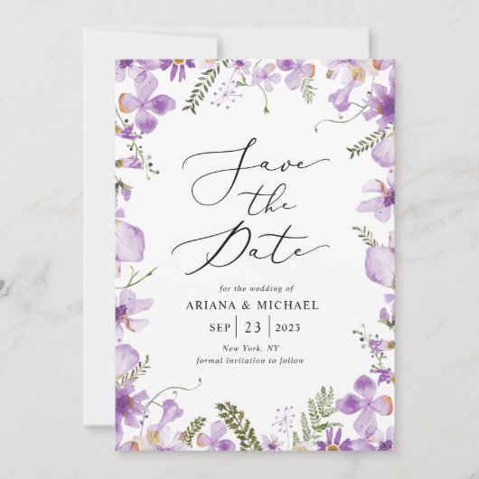 Lavendel Bloemen Bewaar de datum Fotokaart Kaart (Voorkant)