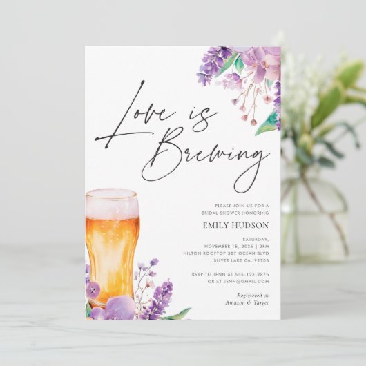Lavendel Bloemen Bier Bruids Douche Uitnodiging (Staand voorkant)