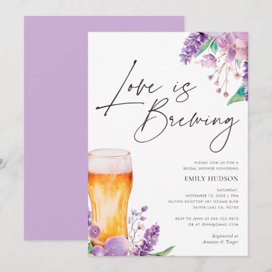 Lavendel Bloemen Bier Bruids Douche Uitnodiging (Voorkant / Achterkant)