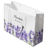 Lavendel bloemen bijen bruidsmeisje groot cadeauzakje (Voorkant Gekanteld)