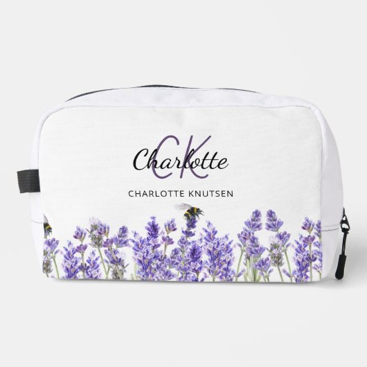 Lavendel bloemen bijen naam monogram toilettasje (Voorkant)