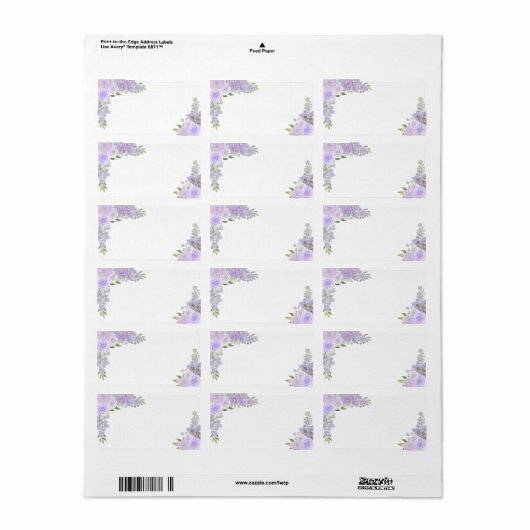Lavendel Bloemen Blank DIY Print Bruiloft Adres Etiket (Full Sheet)