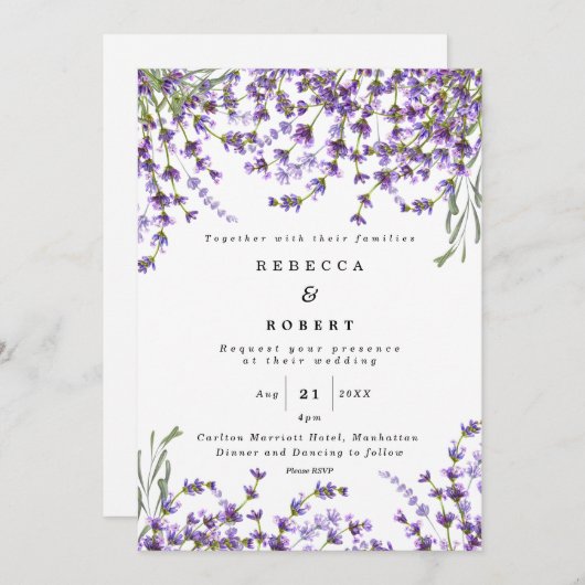 Lavendel Bloemen Boho Moderne huwelijksuitnodiging Kaart (Voorkant / Achterkant)