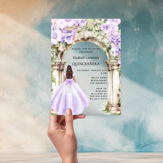Lavendel bloemen boog jurk duidelijk Quinceanera Acryl Uitnodigingen