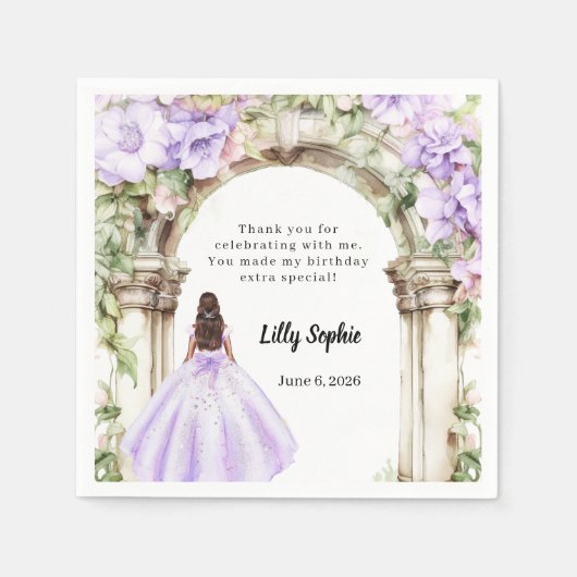 Lavendel bloemen boog jurk verjaardag servet (Voorkant)