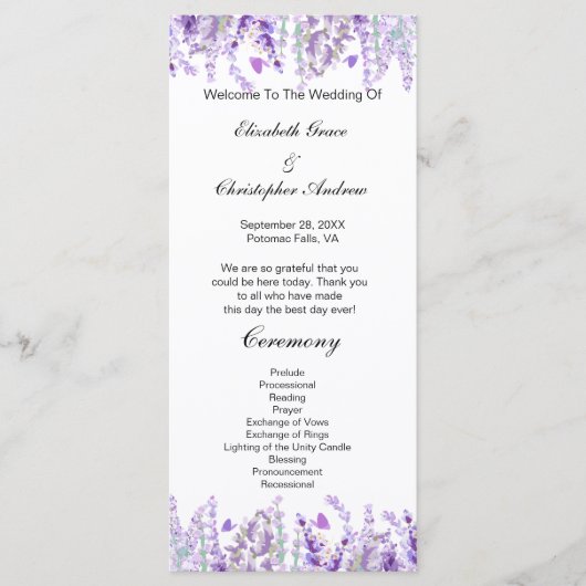 Lavendel Bloemen Botanische Bruiloft Programma Kaa (Voorkant)