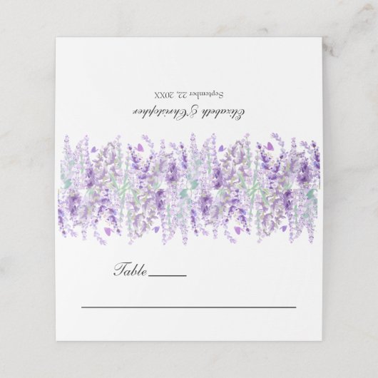 Lavendel Bloemen Botanische Elegante Bruiloft Plaatskaartje (Buitenkant ongevouwen)