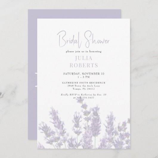 Lavendel Bloemen Bruids Douche Uitnodiging II (Voorkant / Achterkant)