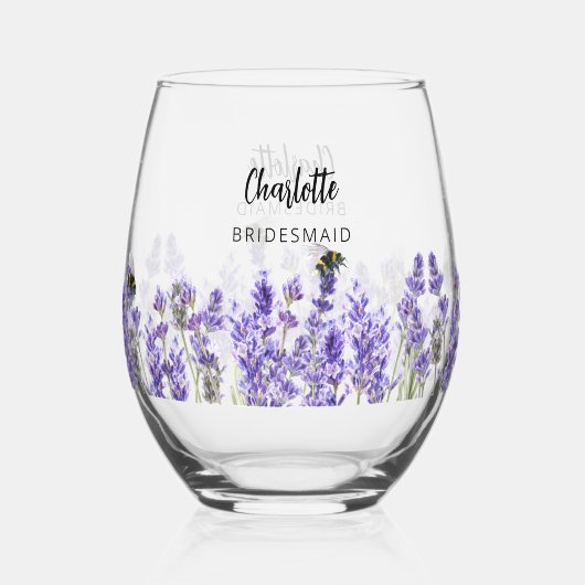 Lavendel bloemen bruidsmeisje wijnglas zonder voet (Achterkant)